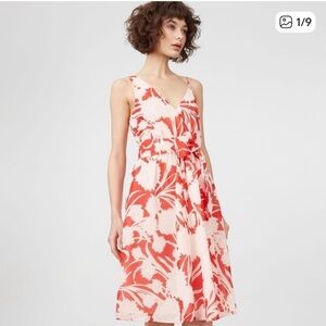 Club Monaco Nahala Red & White Floral Wrap Midi Dress A-Line Silhouette Light